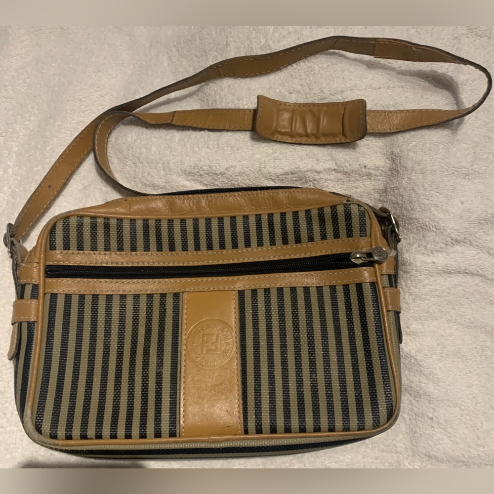 Vintage Fendi Striped Canvas Camera Crossbody